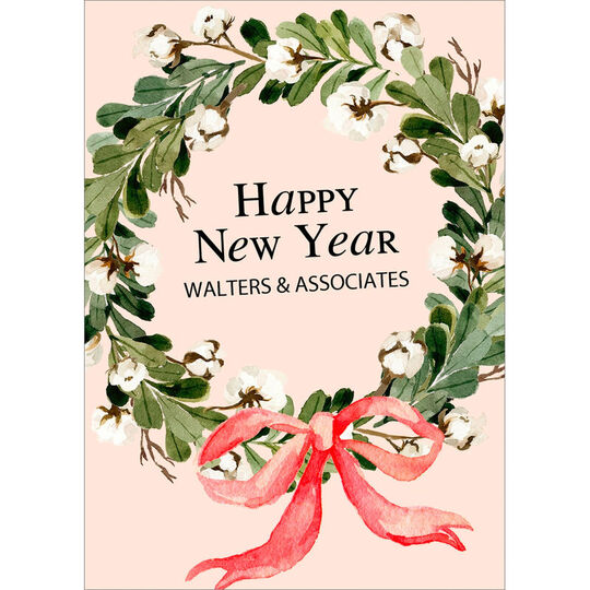 Mistletoe Wreath and Bow Flat Holiday Cards